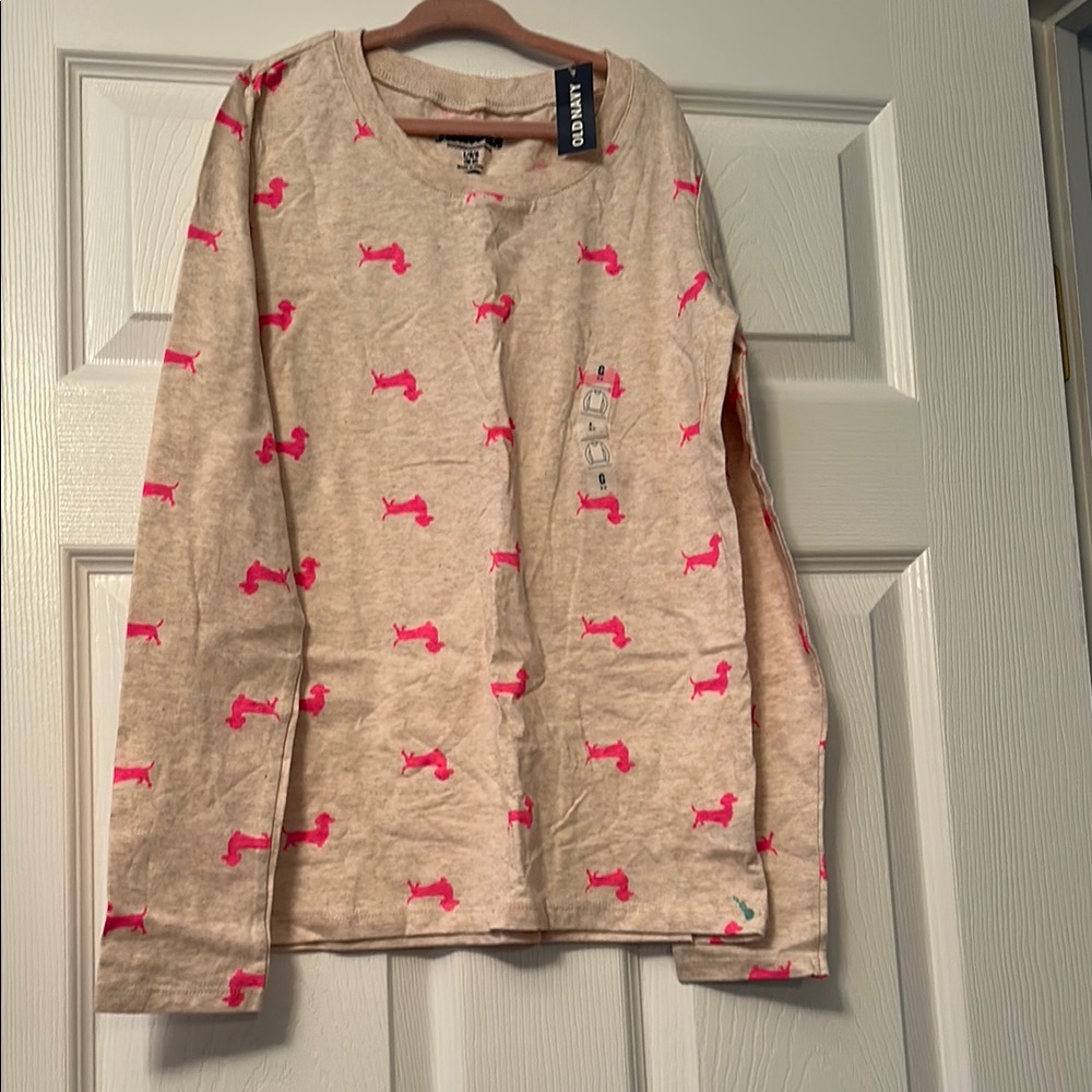 Cat & Jack Cream Long Sleeve Shirt with Pink Dog Print